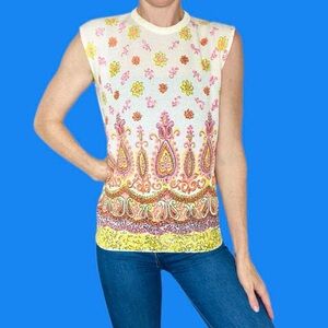 Vintage 70’s Mod White Colorful Paisley Floral Tank Top
